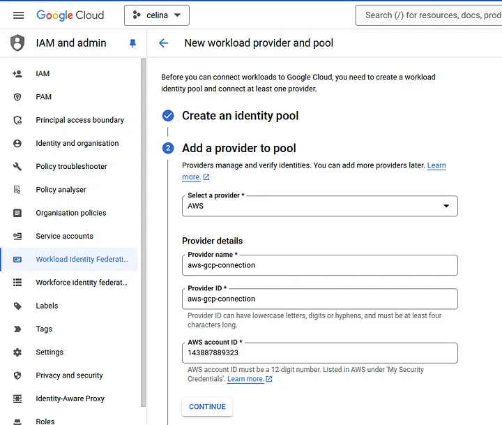 Create identity Pool console